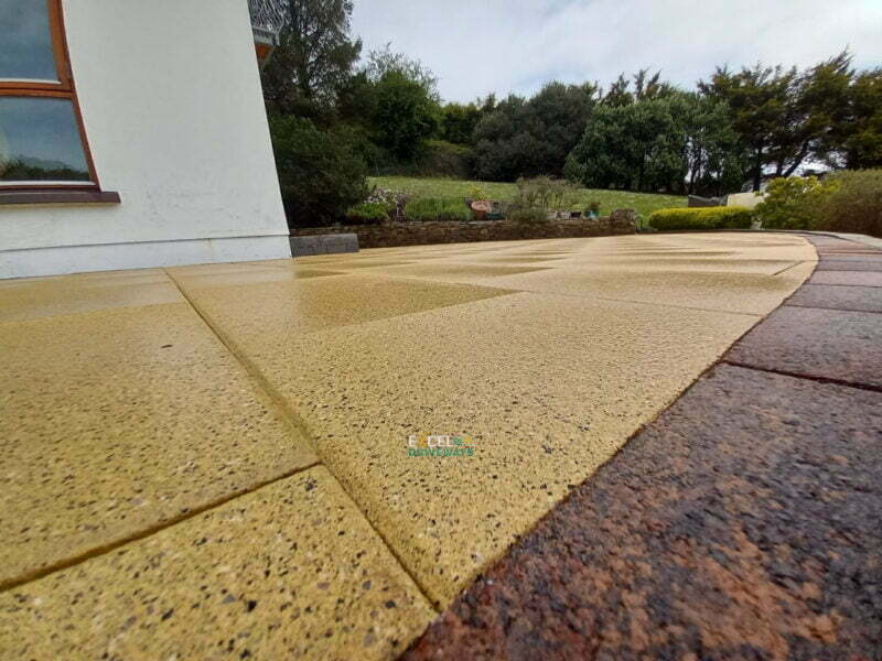 Patio with Gold Granite Slabs and Red Paved Border in Sandycove, Co. Cork