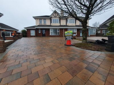 Triple Block Paving Driveway Project in Douglas (curragh blend with natural cobble 2)